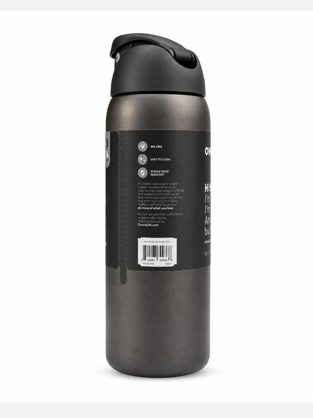 OWALA 32oz Black Very Very Dark Free Sip Stainless Steel Water  Bottle